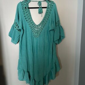 Boho Chic Teal Crochet Swim Coverup